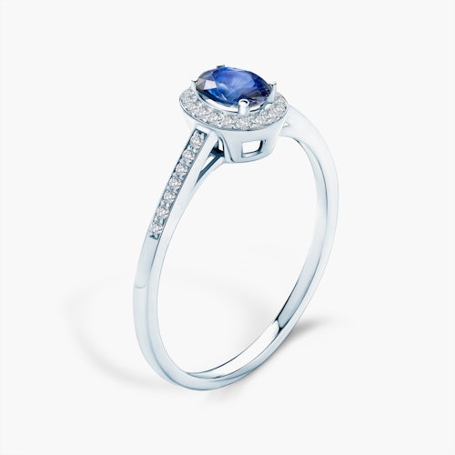 Pierścionek Heart of the Ocean: białe złoto, niebieski szafir